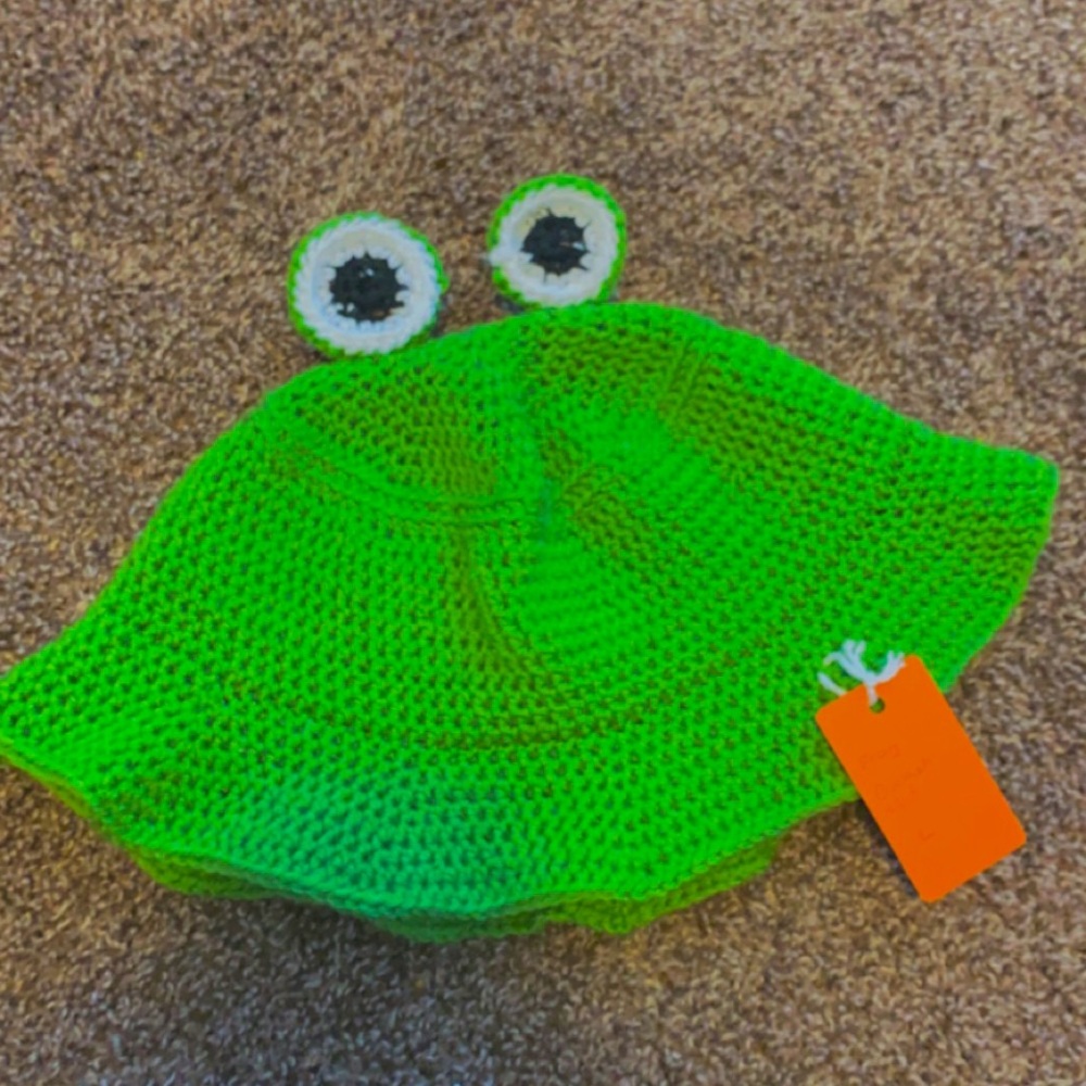 handmade crocheted frog bucket hats and beanies